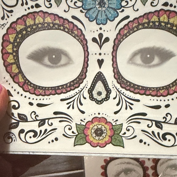 Spirit Sugar Skull Glitter Face Tattoos - Black, Red, Blue & Stickers - Picture 7 of 9